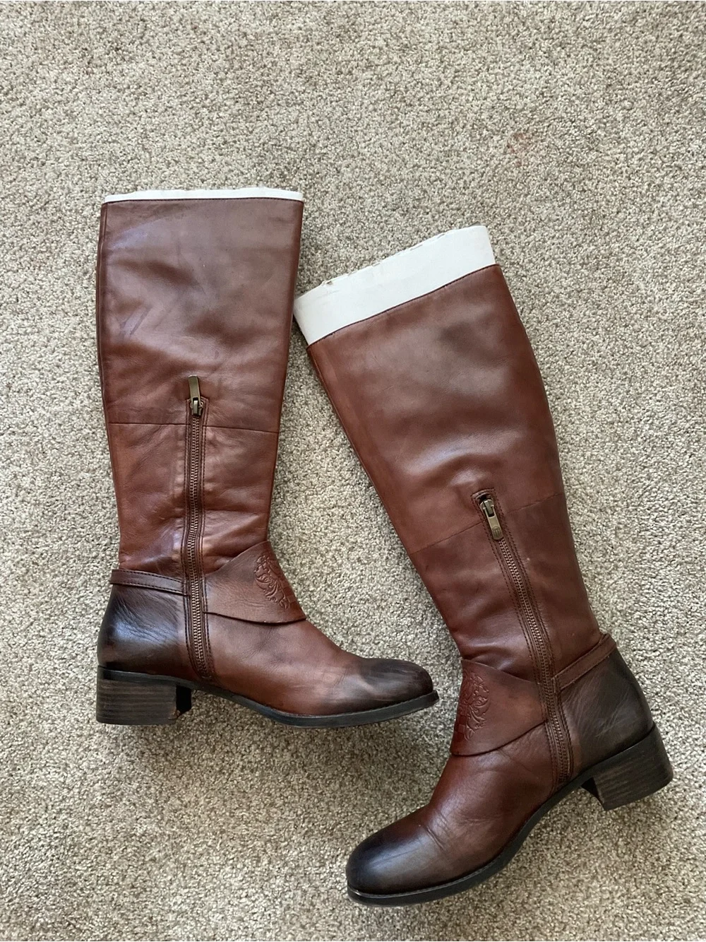 Vince Camuto Chestnut Brown Leather Knee-High Riding Boots